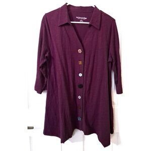 Soft Surroundings Women's M Burgundy 3/4 Sleeve Decorative Buttons/Snaps Tunic